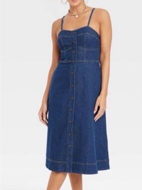Universal Thread Light Blue Denim Corset Midi A-Line Dress